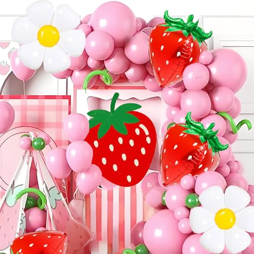 Image of 4D Red Strawberry Balloons Strawberry Foil Balloons for Strawberry Birthday Party Decoration Strawberry Baby Shower Party Berry First Birthday Party Decorations Sweet One Birthday Party Picnic Decor