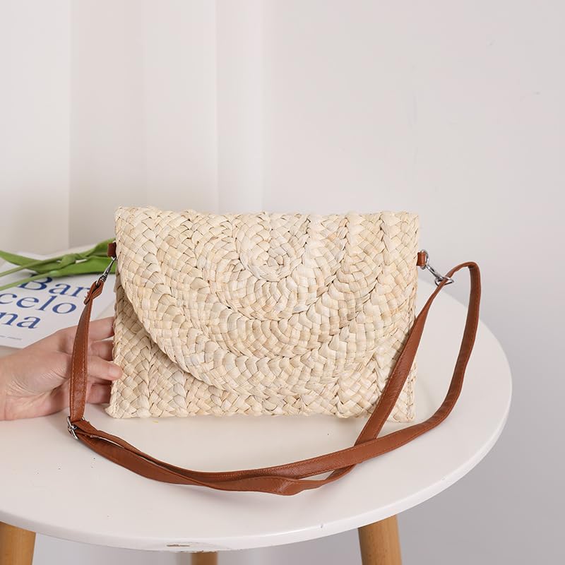 White Weave Bag 1 Piece, Straw Single Shoulder Bag, Stylish for Market Trips Walks, Lightweight Trendy2