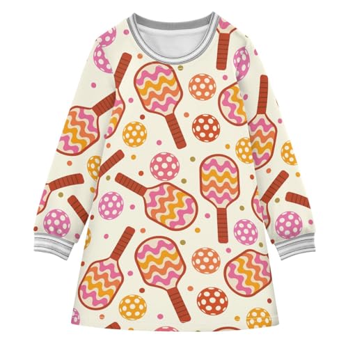 Pickleball Girls Dresses Long Sleeve Sweatshirt Dress for Girls Winter Toddler Casual A Line Dresses Size 2-8T
