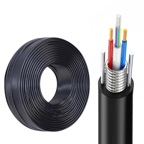 NALMAXO Hybrid Fiber Optic Power Cable, Oxygen-Free Copper Conductors, Low Attenuation & Durable Structure, for Surveillance Systems, Outdoor Communication & Industrial Installation(100FT,1mm²-8C)