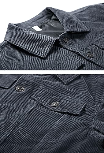 Kissonic Men's Vintage Corduroy Trucker Jacket Tops Stand Collar Button Down Workwear Coat3