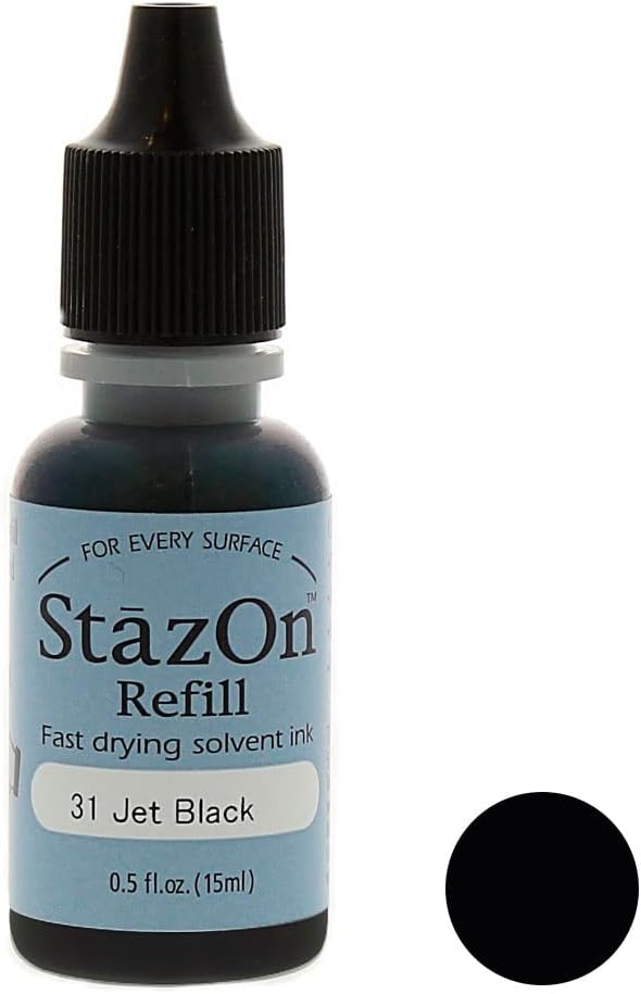Tsukineko 1/2 Fluid Ounce StazOn Multi-Surface Inker, Jet Black