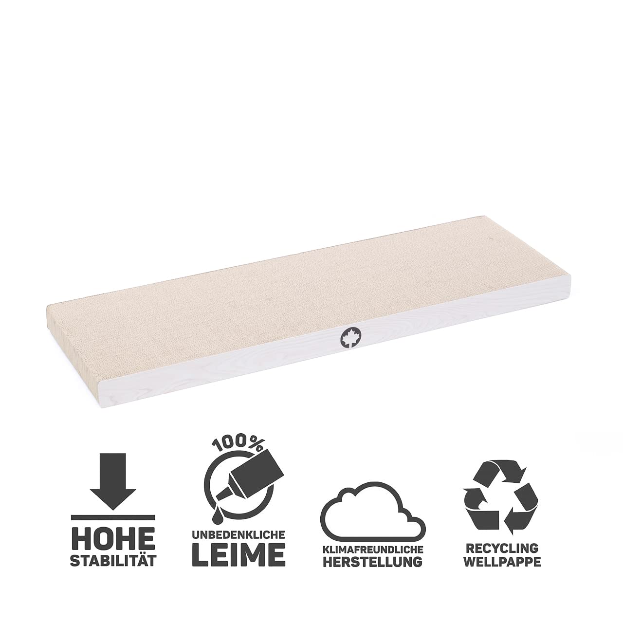 CanadianCat Company | Premium Kratzbrett XXL Saturn Kratzpappe für Katzen - wendbare Katzen-Kratzmatte in weiß, Langer Kratzspaß | ca. 90 x 30 x 5 cm