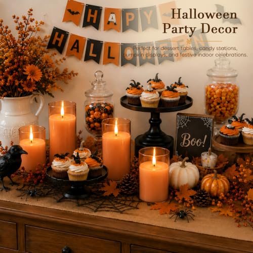 Image of Homemory Orange Glass Flameless Candles, Fall Decor, Remote Timer, 3 Pack