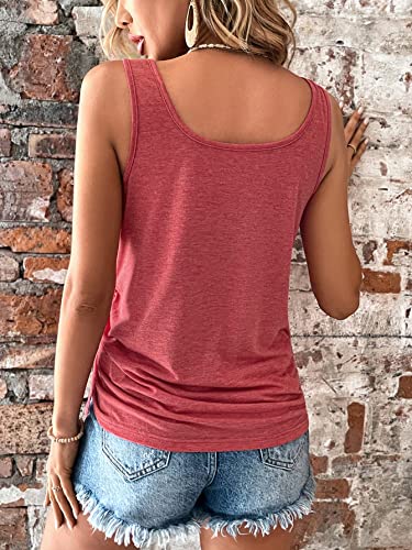 SweatyRocks Women's Scoop Neck Half Button Tank Top Casual Sleeveless Drawstring Tie Side Tops Rusty Rose L - Image 2