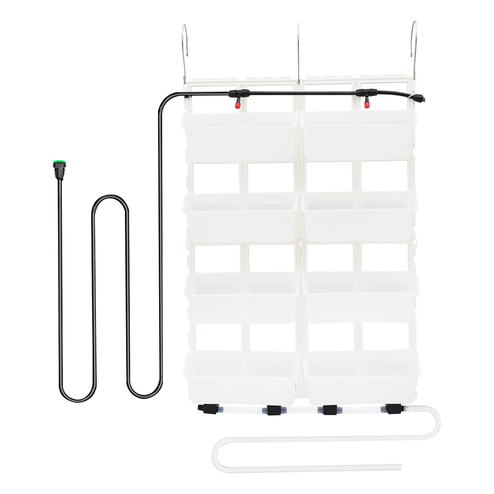Madelynn Maceta vertical colgante de pared de 67 x 18,6 x 93 cm, para colgar en la pared, manguera de drenaje de 2 m, con 8 macetas para el cultivo de hierbas y flores