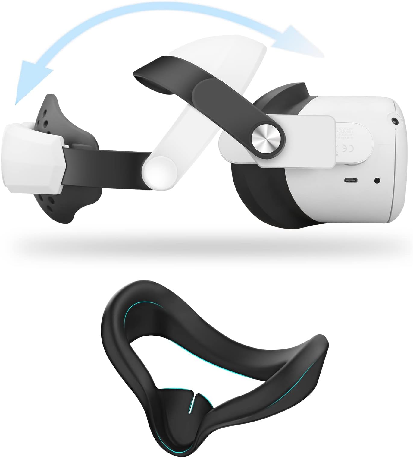 Vakdon Head Strap Compatible for Oculus Quest 2 Include Silicone VR Face Cover, Adjustable Reduce Head Pressure and Improve Comfort in VR Gaming (White)