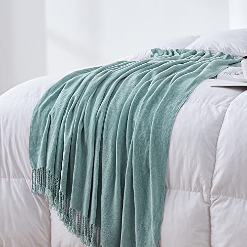 Bourina Chenille Throw Blanket With Decorative Fringe For Couch Sofa Chair Blanket (50×60 Inches) Aqua #TOP2