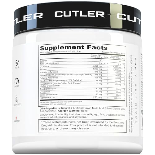 Image of Prevail Pre Workout Powder with Nootropics: Pre Workout for Men and Women, Cutting Edge Energy and Focus Supplement with L Citrulline, Alpha GPC, L Tyrosine, Neurofactor | Peach Mango, 40 Servings