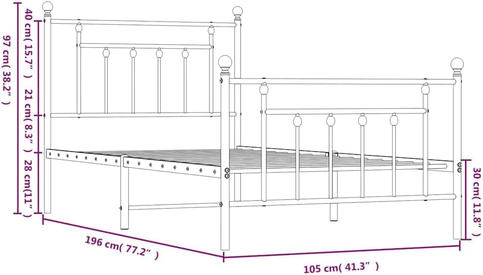 vidaXL Bed Frame Black Powder-Coated Steel Twin Industrial Bed Frame