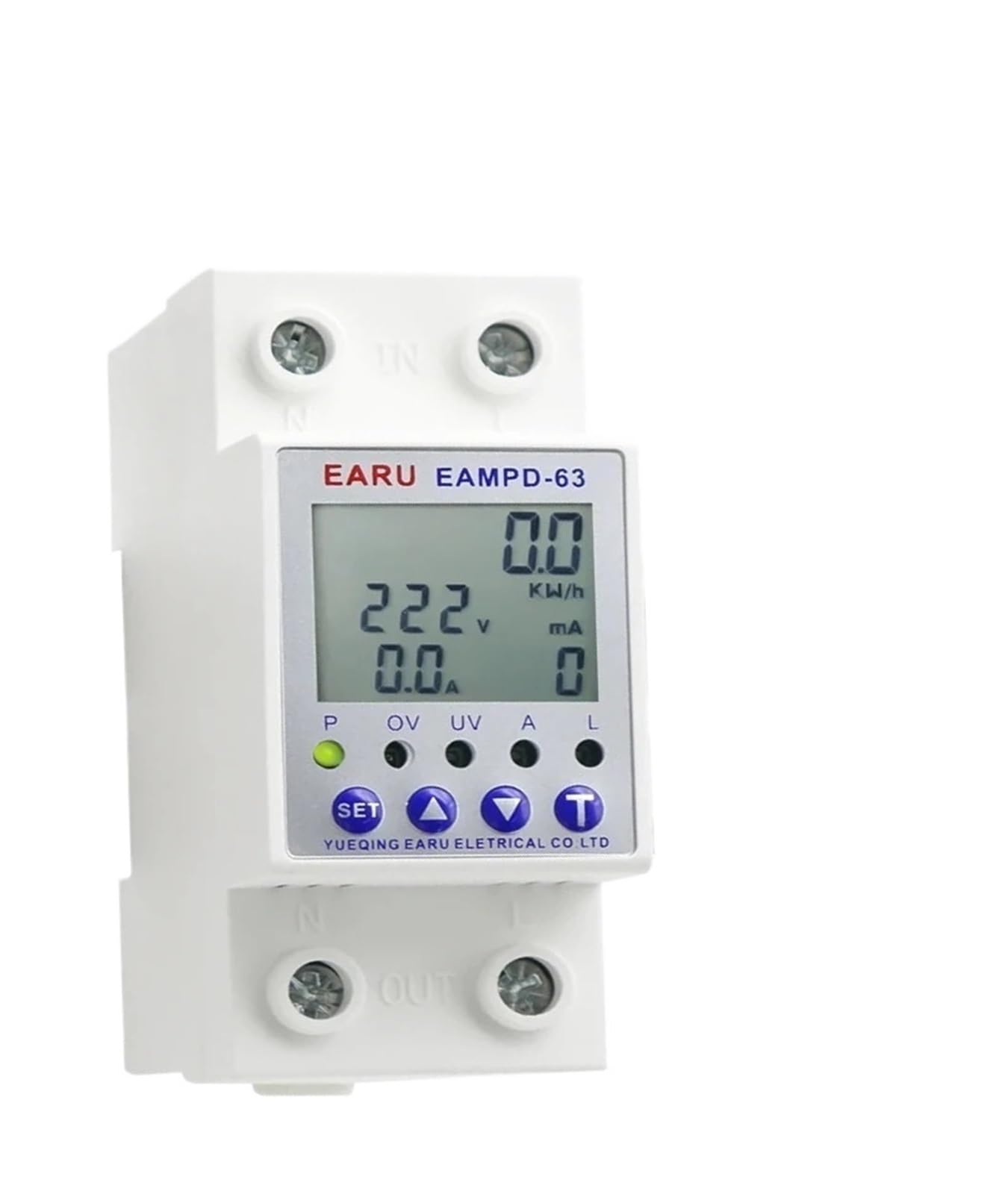 63A 230V Display Adjustable Current Earth Leakage Protection Over Under Voltage Protector Relay Device Energy Power kWh Meter
