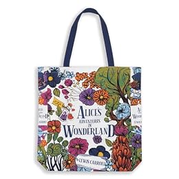 Steel Mill & Co Cute Canvas Tote Bag for Book Lovers, Bookish Reusable/Foldable Bag for Work/Groceries, Alice's Adventures in Wonderland (Floral Nonsense)