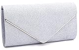 Clutch Purse Evening Bag for Women Prom Sparkling Handbag With Detachable Chain for Wedding and Party (Silver)