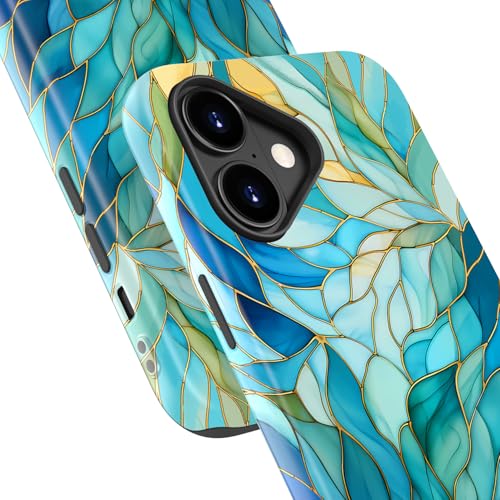 Image of Goodon for iPhone 17 Case Cute - Wireless Charging Compatible - Dual-Layer Hard Shell + Silicone Cover - Protective Phone Case with Trendy Designs for Women - Blue Leaves Flower