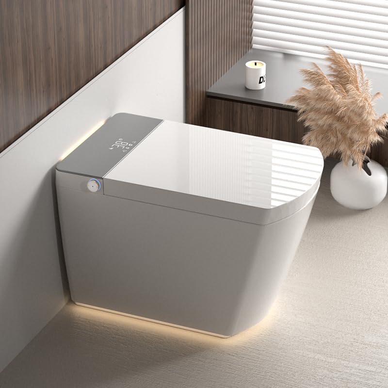KEIKI Bidet Smart Toilet con tapa de apertura/cierre automática, altura cómoda, bidet integrado con agua tibia instantánea y secador, escudo de espuma, descarga automática, luz nocturna, control remoto y pedal miniatura 1