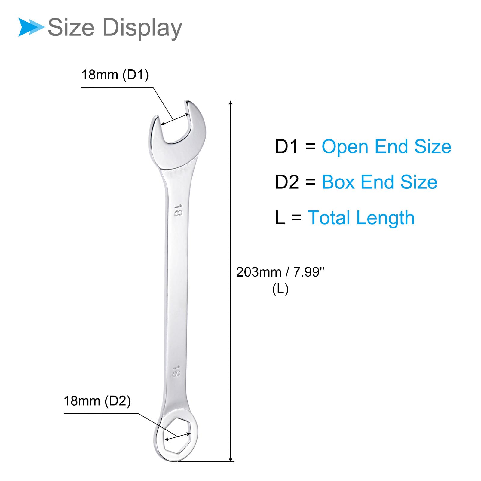 CoCud Combination Wrench, 18mm Metric Box Open End 6-Point Design 15-Degree Offset, Double Ended Box and Open End - Image 2