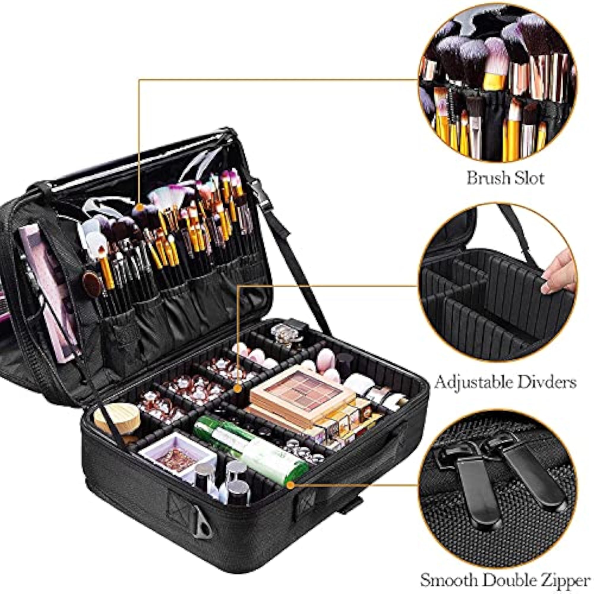 Large Makeup Bag, 3 Layers Professional Storage