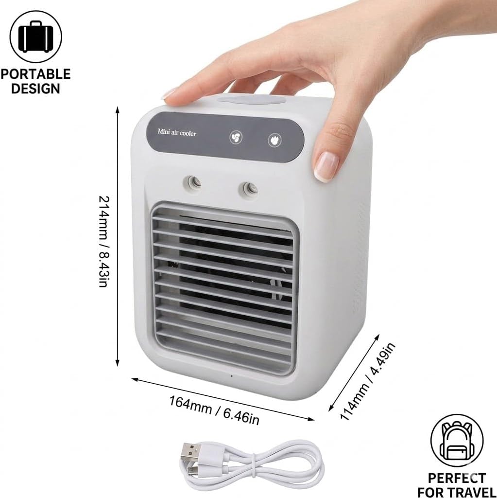 Portable Air Conditioner Water Cooled Evaporative Cooler | Low Energy Consumption, 500ml Water Tank, Long Lasting Spray, Desktop Cooling Fan, For Home Camping Car Office
