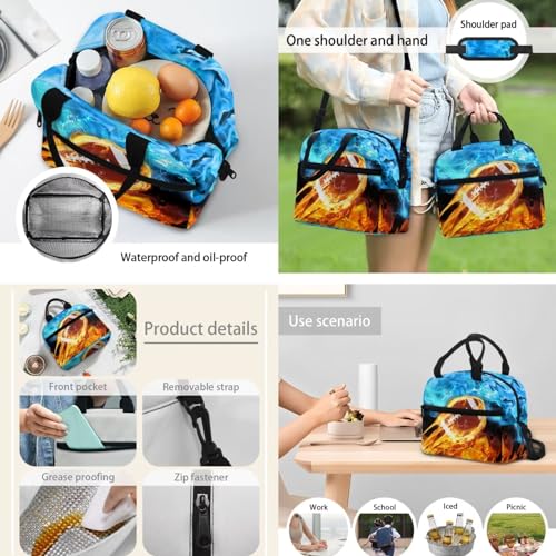 Lightweight School Backpack 3 Pieces Fire Flame Rugby Print Backpack with Waterproof Lunch Box Pencil Pouch Daypack School Bag Bookbag Backpack Set for Boy Girls 3 in 13