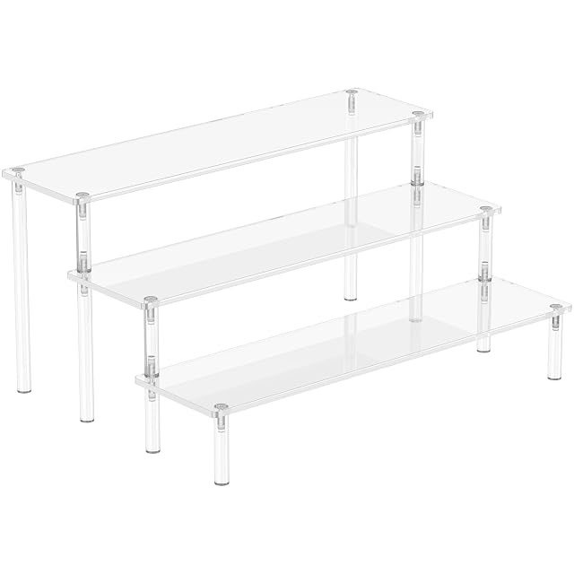 Aredpoook Acrylic Display Risers 3 Tier Perfume Organizer Stand Clear Cupcake Stand Holder Large Shelf Risers for Figures