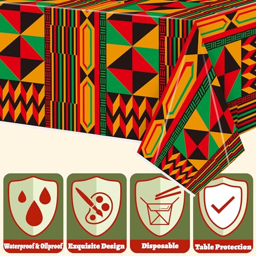 Image of 3 Packs Happy Kwanzaa Happy Juneteenth Tablecloth Decorations, African Disposable Waterproof Plastic Striped Checkered Table Covers, Afro Tablecloths for African-American Party Favor Supplies