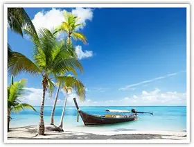 Quadro Decorativo Barco Praia Azul 90x60 para Sala Quarto Cor da armação:Branco
