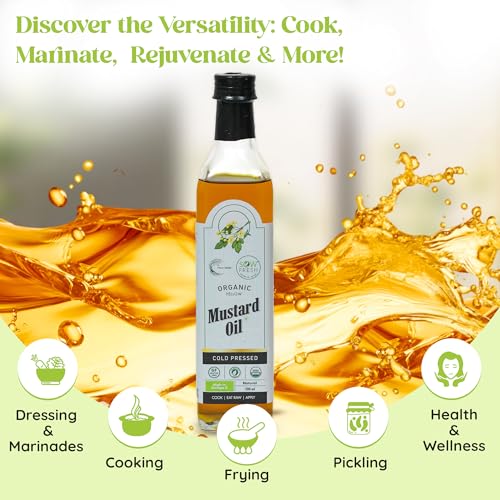Image of Organic Yellow Cold Pressed Mustard Oil, Omega 3 Rich, TransFat Free, 500ml