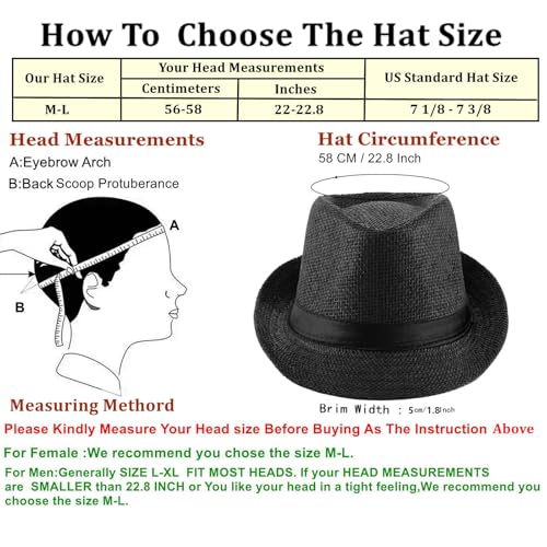 Image of 2 Pack Straw Fedora Hats for Men and Women, Short Brim Summer Beach hat, Trilby Panama Sun Hats.