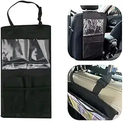 Organizador para Banco de Carro, Suporte para Tablet com Bolsos, Protetor de Encosto Automotivo em Nylon, Preto, Acessório Interior