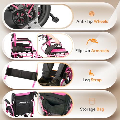 Lightweight Transport Wheelchair for Adults, Versatile Transport Wheel Chair, Supports 300 lbs, Self-Braking, Foldable & Portable, for Seniors, Elderly and Disabled - Thumbnail 4