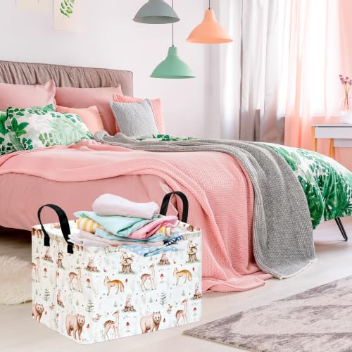 Image of MAIZMZ Kids Storage Basket,Jungle Animals Print,Waterproof Lining, Leather Handles, Collapsible for Kids Toys, Nursery, Baby Gift Basket