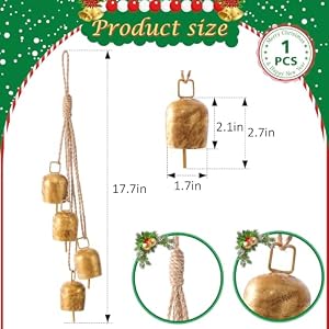 Hananona Gold Vintage Bells with Hanging Rope Decorative Metal Cow Bells for Weddings Parties and Christmas DIY Wreaths Home Decor 1