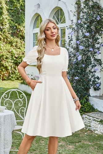 Image of Belle Poque Women's Vintage Midi Cottagecore Cocktail Dresses | Belle Poque Women's Vintage Cottage Core Dress,A-line,Midi,Square Neck,Homecoming Dress,Cocktail Dress,Sun Dress