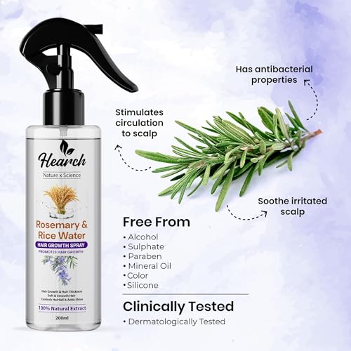 Image of Hearch Rosemary & Rice Water Hair Growth Spray | Rosemary for Hair Growth | Rice Water Hair | Strengthening & Nourishing Spray for Hair Fall Control (Pack of 1)