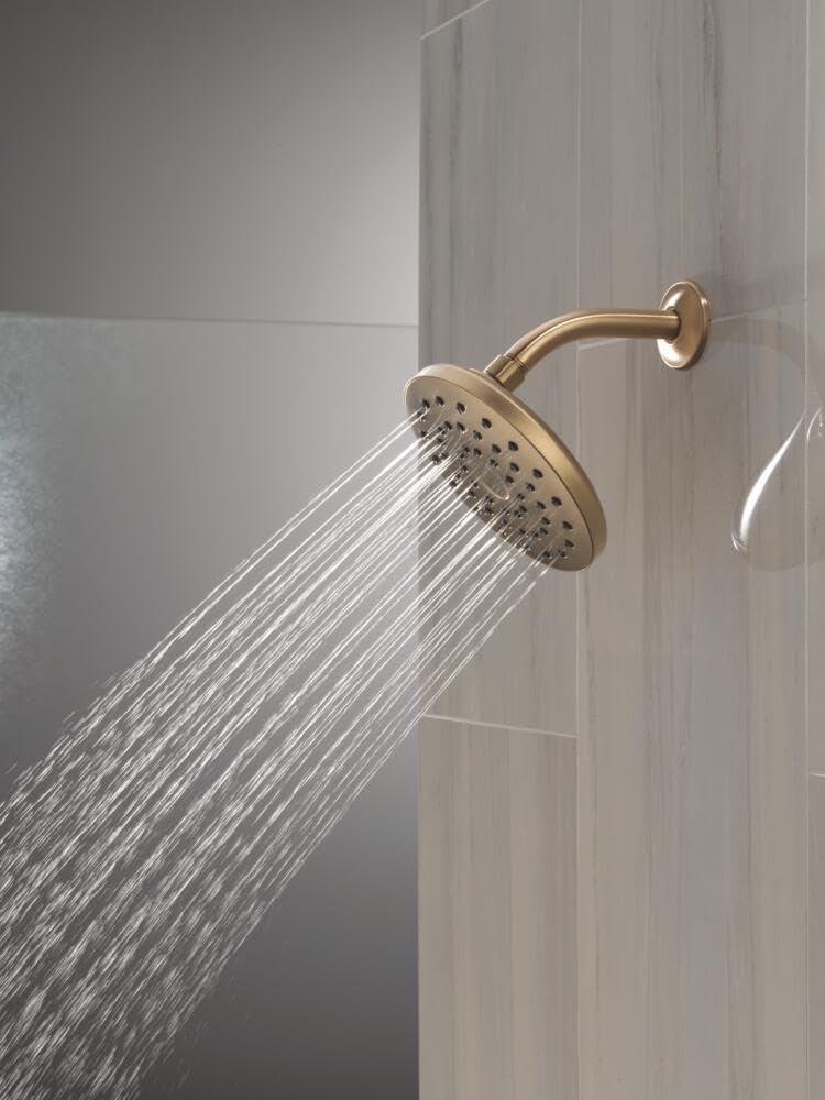 Delta PivotPro Brushed Gold Rain Showerhead, Single Setting 7 Inch Round Shower Head, Showerheads, 1.75 GPM Flow Rate, Champagne Bronze 75104CZ