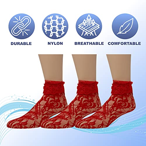 Image of EMEM Apparel Women's Lace Anklet Socks with Ruffle