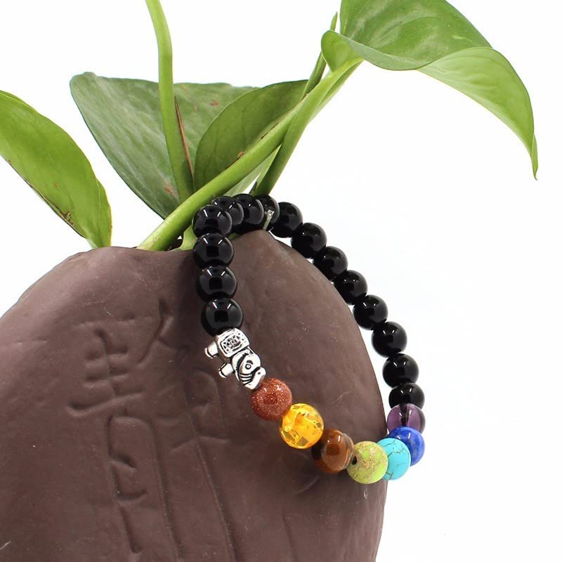 Bracciale 7 Chakra Originale In Pietra Lavica, Regolabile 20-28 Cm, Perline 8 Mm, Aromaterapia, Relax Yoga, Uomo/Donna - 6