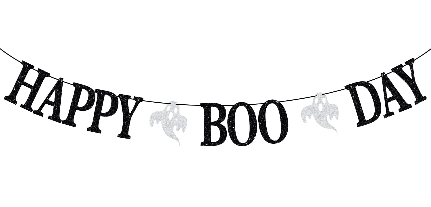 Boo I'm One Banner - Black Glitter Halloween First Birthday Decorations, Spooky One Party Banner - View #6