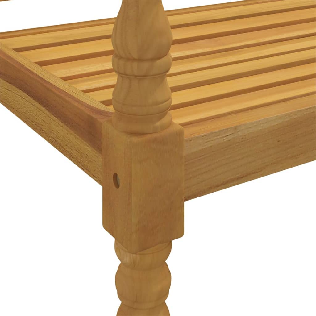 Batavia drewniana ławka z poduszką w kolorze królewskiego błękitu 150 cm, lite drewno tekowe do ogrodu, ławka do siedzenia z podłokietnikami i oparciem, eleganckie wzornictwo do użytku na