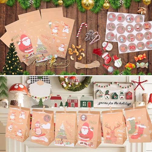 EUIOOVM Advent Gift Paper Bags, DIY Advent Calendar Xmas Gift Bags, Make Your Own Advent Calendars for Christmas Decorations- Parties Personalised Advent Calendar