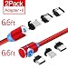 Magnetic Phone Charging Cable, 3 in 1 Cable(2 Pack,3.3 ft Straight Cable, 6.6 ft L Shape Cable) Red