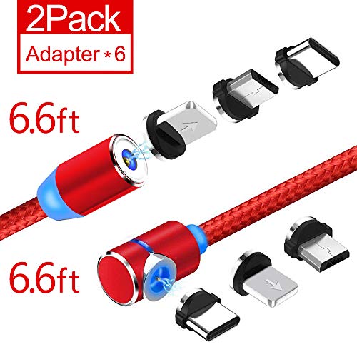 Magnetic Phone Charging Cable, 3 in 1 Cable(2 Packs,6.6 ft Straight Cable, 6.6 ft L Shape Cable) Red
