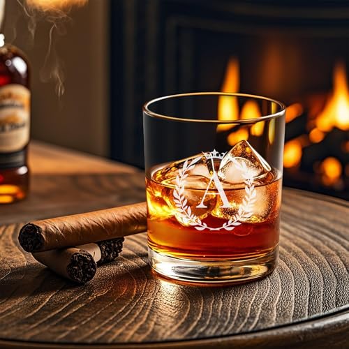 Image of Personalized Whiskey Glasses Gifts for Men, Monogrammed Engraved A-Z 10.6 oz Rocks Glass Customized Gift, Unique Christmas Birthday Gifts for Men Him Dad Husband Brother Son (A)