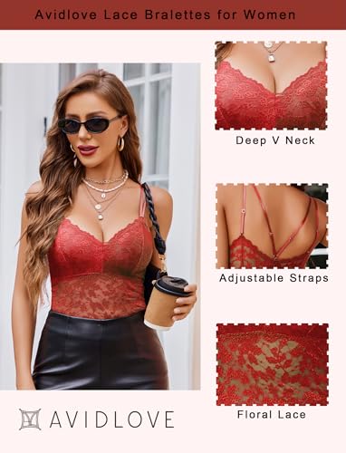 Image of Avidlove Lace Bralette for Women V Neck Camisole Lingerie Spaghetti Strap Tube Slim Tank Top
