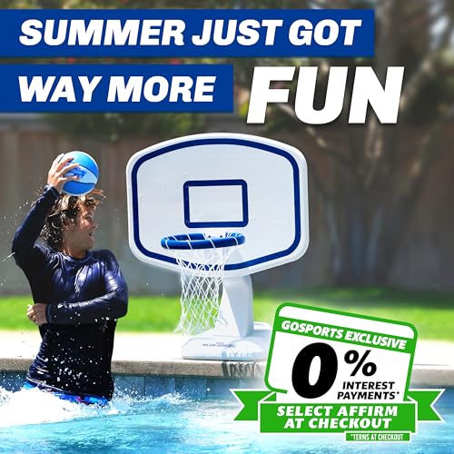 GoSports Splash Hoop Swimming Pool Basketball Game, Includes Poolside Water Basketball Hoop, 2 Balls and Pump – Choose Your Style