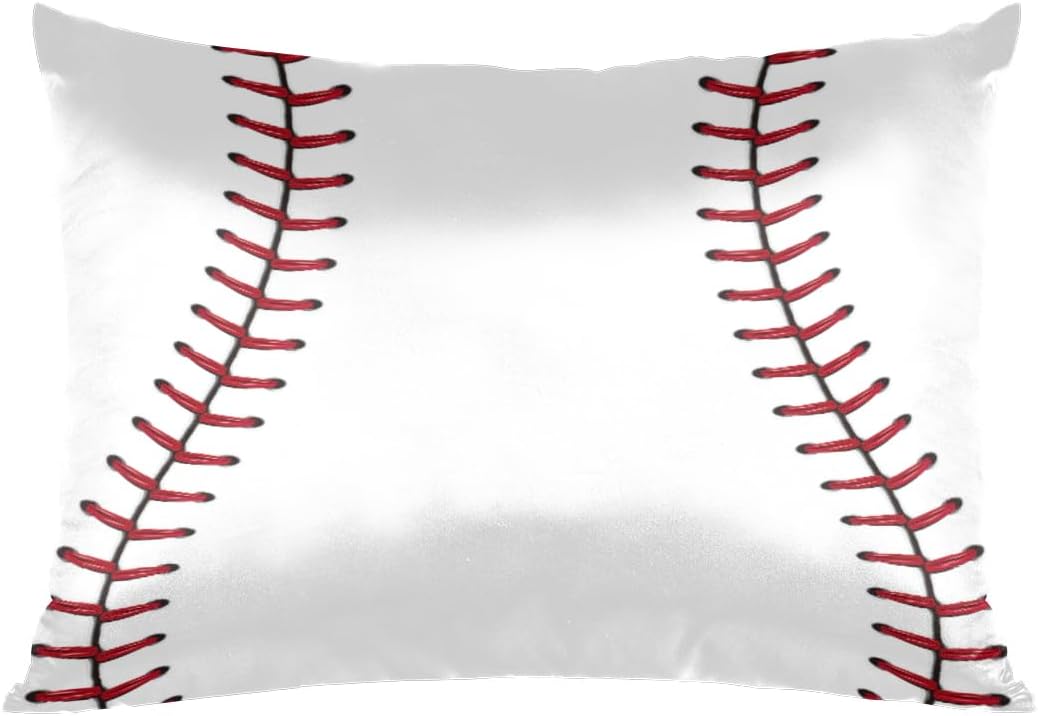 Baseball Stripes Satin Pillowcase for Silk Pillows for Hair and Skin Standard Size 20x30 Inches, Pillow Cases Soft and Cozy Cooling Slip Pillow Cover with Envelope Closure