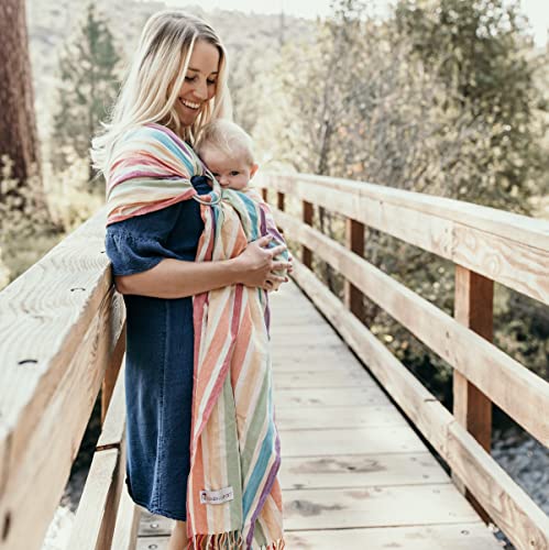 Image of Hip Baby Wrap Ring Sling Carrier for Baby, 8-35 lbs - Mediterranean | Carrier for Newborns Infants Toddlers, Adjustable Soft Cotton Nursing Support, For Baby Carrying, Ring Sling Baby Carrier