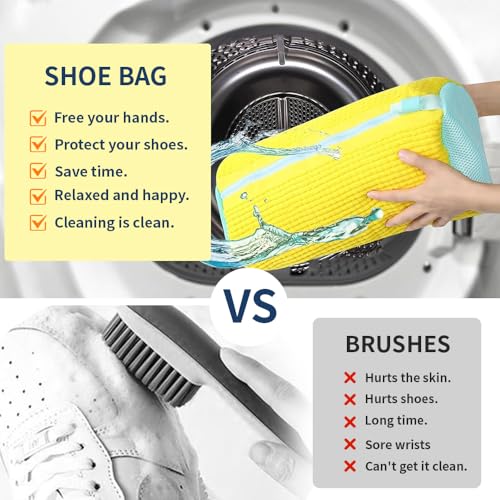 elook Schuhwaschbeutel Waschmaschine, Wiederverwendbarer Schuhbeutel Waschmaschine, Waschbeutel Schuhe Waschmaschine mit Reißverschluss für Alle Schuharten und Größen - 38 x 19 cm/Gelb