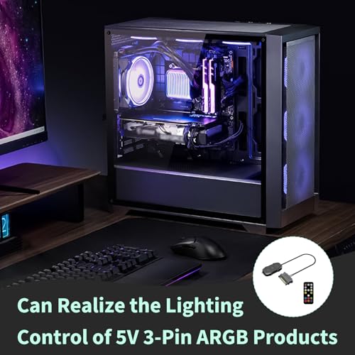 Contrôleur ARGB 5V 3 Pin avec Télécommande 17 Touches, Concentrateur Ventilateur RGB, Hub RGB SATA pour Ventilateurs PC et Bandes LED ARGB, Contrôle Effets Lumineux, Mode Couleur et Vitesse Réglable – vue 6
