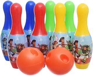 Plastic Colorful Bowling Printed With Cartoon Character Contains Two Ball Add More Fun For Kids Set Of 10 Pieces - Multi Color